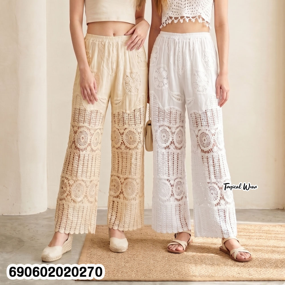Women's Handmade Crochet Lace Pants กางเกงลูกไม้ถักโครเชต์ผู้หญิง - 690602020270