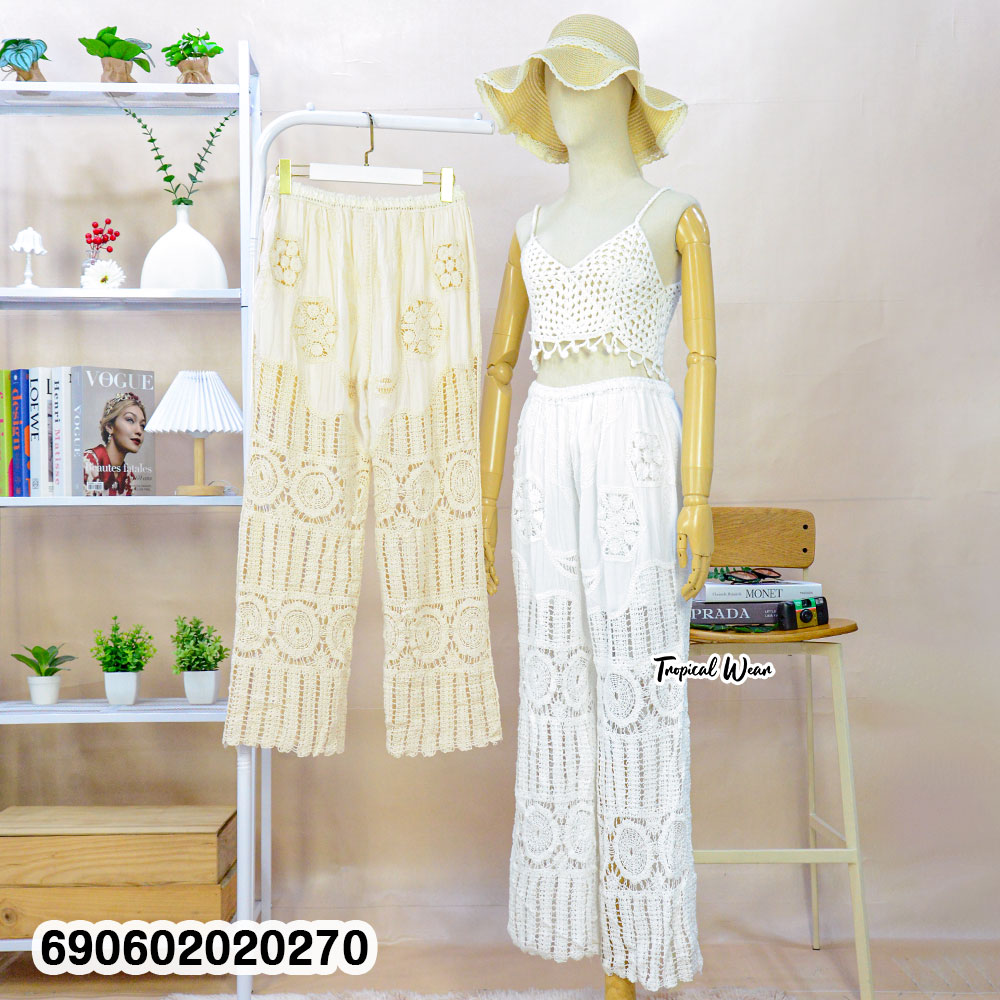Women's Handmade Crochet Lace Pants กางเกงลูกไม้ถักโครเชต์ผู้หญิง - 690602020270 - Image 2