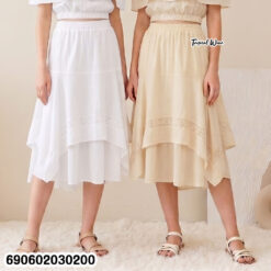 Romantic Lace Trim Flowy Maxi Skirt กระโปรงยาวพลิ้วแต่งลูกไม้สไตล์โรแมนติก - 690602030200