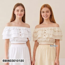 Romantic Ruffle Crop Top with Button Detail  เสื้อครอประบายหวานแต่งกระดุมหน้า - 690603010120