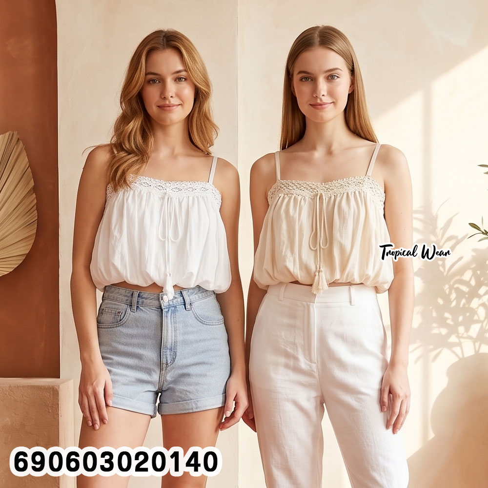 Boho Crochet Balloon Cami Top เสื้อสายเดี่ยวบอลลูนแต่งลูกไม้โครเชต์สไตล์โบโฮ - 690603020140
