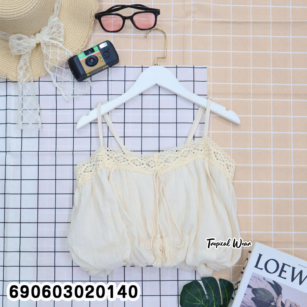 Boho Crochet Balloon Cami Top เสื้อสายเดี่ยวบอลลูนแต่งลูกไม้โครเชต์สไตล์โบโฮ - 690603020140 - Image 4