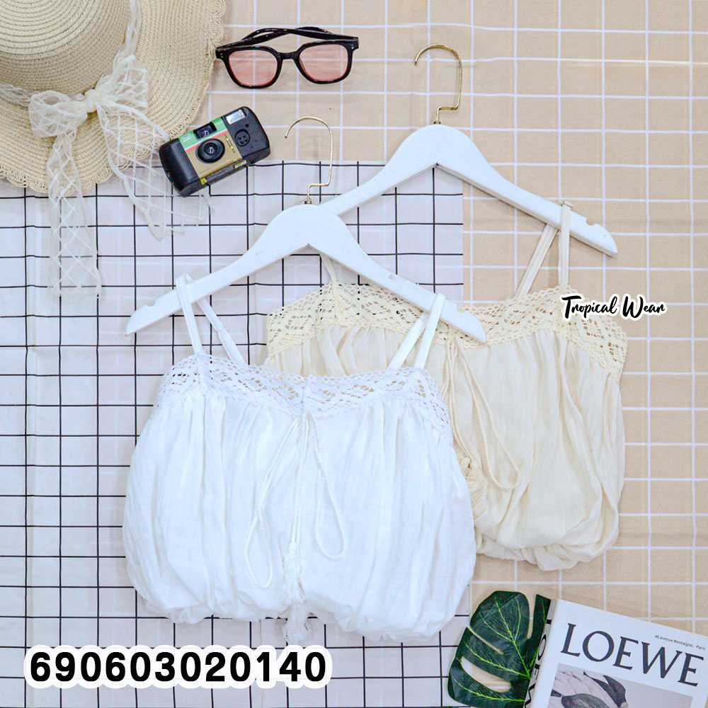 Boho Crochet Balloon Cami Top เสื้อสายเดี่ยวบอลลูนแต่งลูกไม้โครเชต์สไตล์โบโฮ - 690603020140 - Image 3