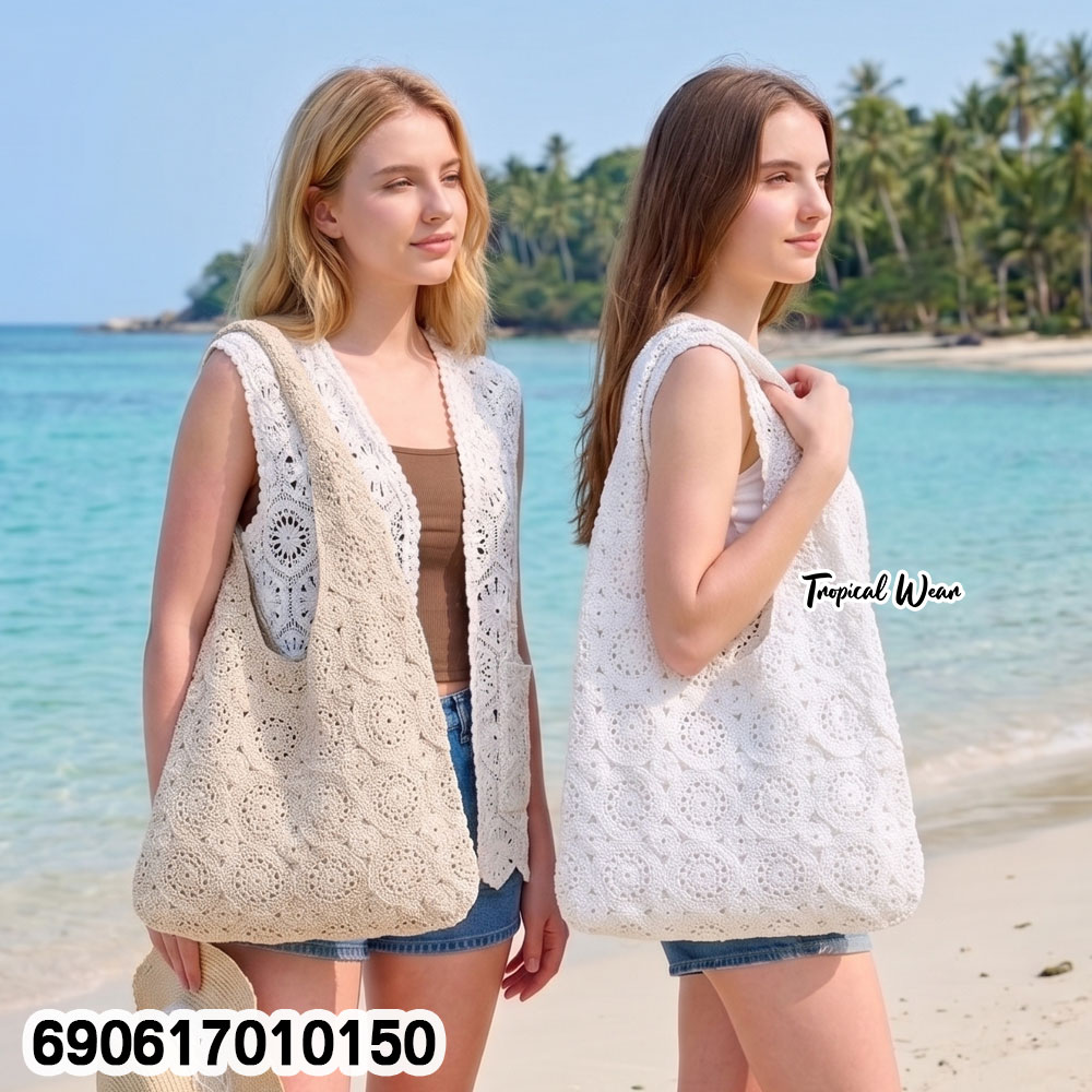 Boho Bloom Crochet Shoulder Bag กระเป๋าสะพายโครเชต์สไตล์โบโฮลายดอกไม้ - 690617010150