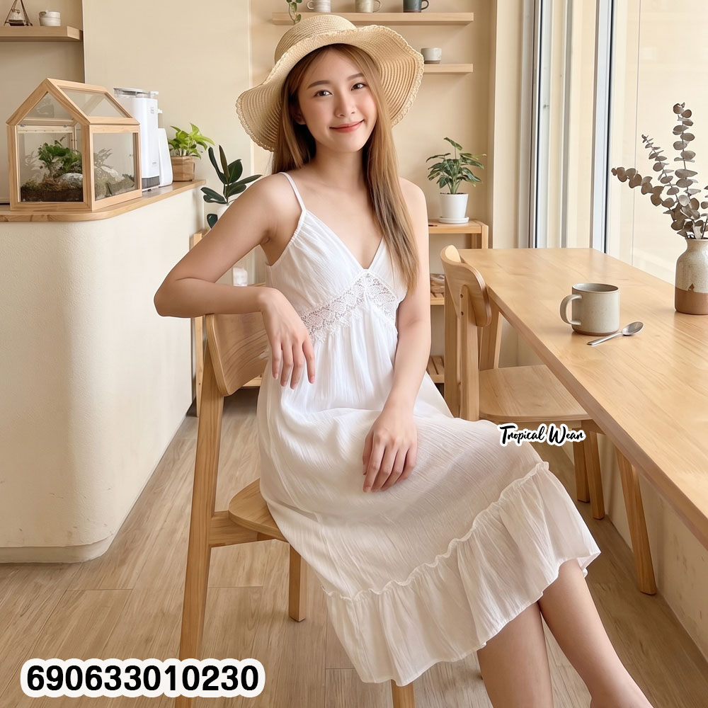 Women's Boho White Lace Sundress เดรสสีขาวลูกไม้สไตล์โบโฮ สำหรับผู้หญิง - 690633010230 - Image 2