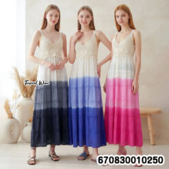 Women's Crochet Maxi Dress Boho Gradient Beach Dress เดรสยาวถักโครเชต์ ไล่เฉดสี สไตล์โบฮีเมียน เที่ยวทะเล - 670830010250