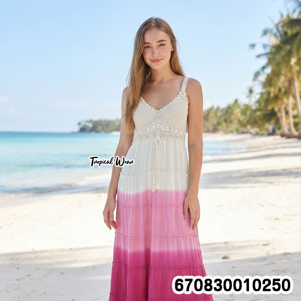 Women's Crochet Maxi Dress Boho Gradient Beach Dress เดรสยาวถักโครเชต์ ไล่เฉดสี สไตล์โบฮีเมียน เที่ยวทะเล - 670830010250 - Image 2