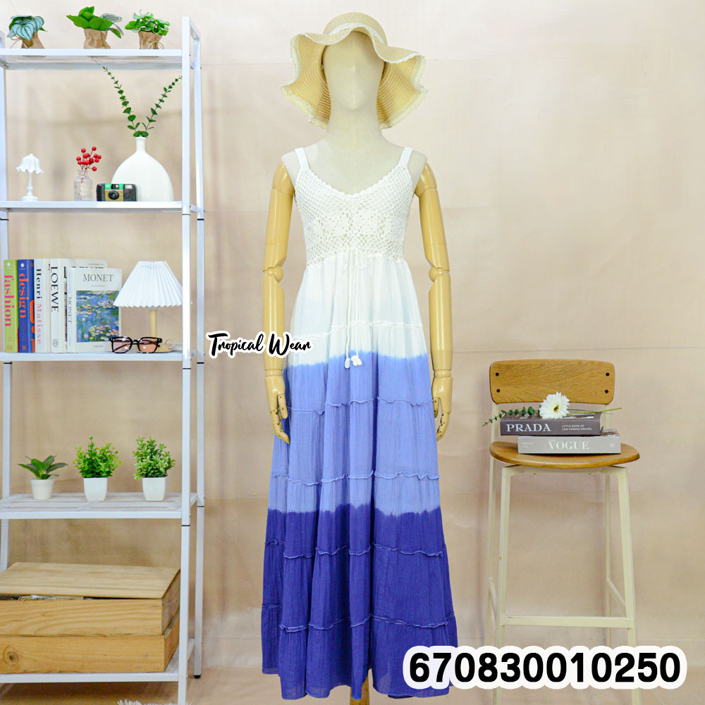 Women's Crochet Maxi Dress Boho Gradient Beach Dress เดรสยาวถักโครเชต์ ไล่เฉดสี สไตล์โบฮีเมียน เที่ยวทะเล - 670830010250 - Image 6