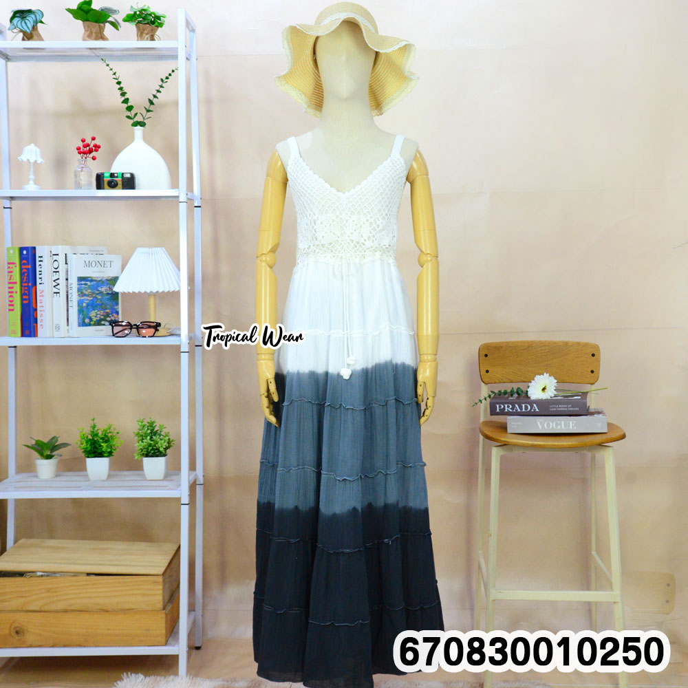 Women's Crochet Maxi Dress Boho Gradient Beach Dress เดรสยาวถักโครเชต์ ไล่เฉดสี สไตล์โบฮีเมียน เที่ยวทะเล - 670830010250 - Image 5