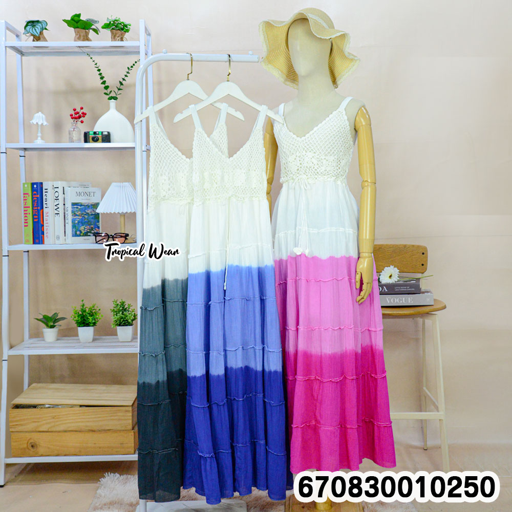 Women's Crochet Maxi Dress Boho Gradient Beach Dress เดรสยาวถักโครเชต์ ไล่เฉดสี สไตล์โบฮีเมียน เที่ยวทะเล - 670830010250 - Image 3