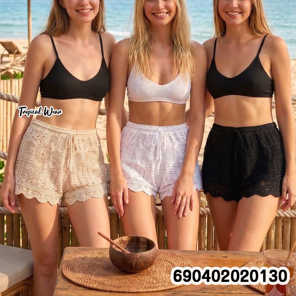Boho Floral Crochet Knit Shorts กางเกงขาสั้นถักโครเชต์ลายดอก โบโฮ - 690402020130