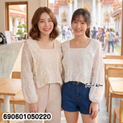 Boho Floral Lace Crop Top เสื้อครอปลูกไม้ลายดอก โบโฮ แขนยาว - 690601050220