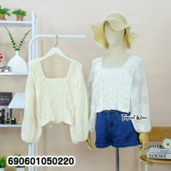 Boho Floral Lace Crop Top เสื้อครอปลูกไม้ลายดอก โบโฮ แขนยาว - 690601050220 - Image 3