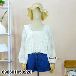 Boho Floral Lace Crop Top เสื้อครอปลูกไม้ลายดอก โบโฮ แขนยาว - 690601050220 - Image 4