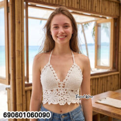 Boho Crochet Halter Top Summer Beachwear Crop Top เสื้อถักโครเชต์คอคล้อง โบโฮ สำหรับเที่ยวทะเล ซัมเมอร์ - 690601060090 - Image 2