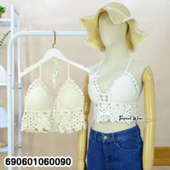 Boho Crochet Halter Top Summer Beachwear Crop Top เสื้อถักโครเชต์คอคล้อง โบโฮ สำหรับเที่ยวทะเล ซัมเมอร์ - 690601060090 - Image 3