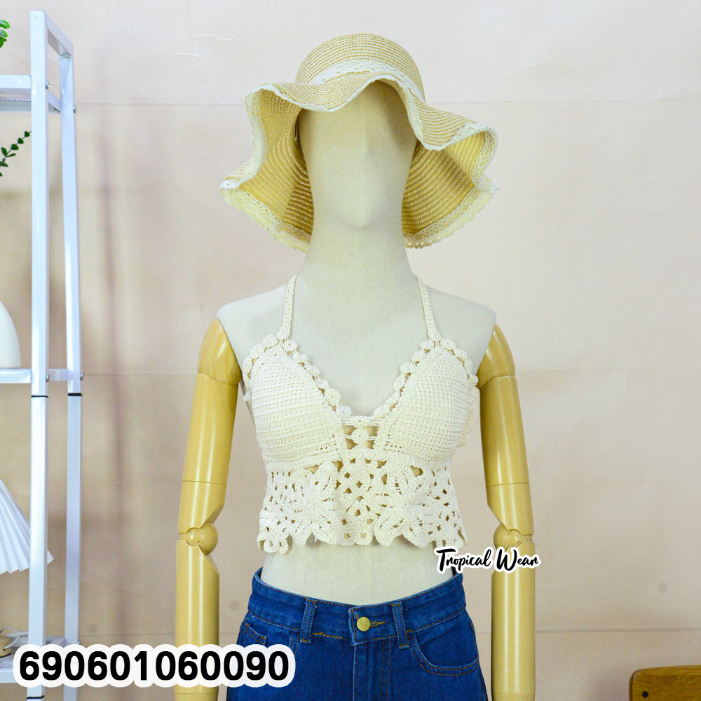 Boho Crochet Halter Top Summer Beachwear Crop Top เสื้อถักโครเชต์คอคล้อง โบโฮ สำหรับเที่ยวทะเล ซัมเมอร์ - 690601060090 - Image 4