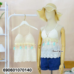 Women's Boho Crochet Lace Cami Top Handmade Beachwear เสื้อสายเดี่ยวถักโครเชต์แต่งลูกไม้ สไตล์โบฮีเมียน สำหรับเที่ยวทะเล - 690601070140 - Image 3