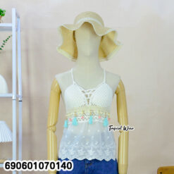 Women's Boho Crochet Lace Cami Top Handmade Beachwear เสื้อสายเดี่ยวถักโครเชต์แต่งลูกไม้ สไตล์โบฮีเมียน สำหรับเที่ยวทะเล - 690601070140 - Image 5