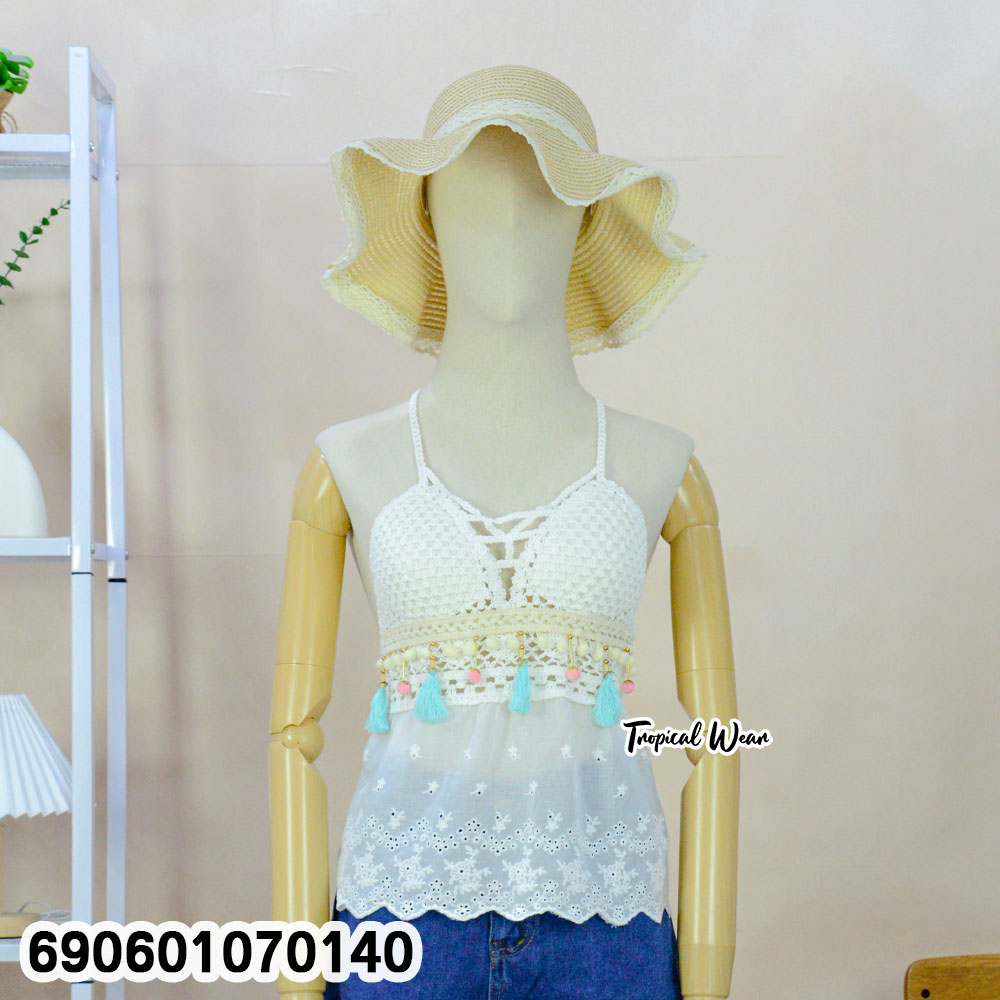 Women's Boho Crochet Lace Cami Top Handmade Beachwear เสื้อสายเดี่ยวถักโครเชต์แต่งลูกไม้ สไตล์โบฮีเมียน สำหรับเที่ยวทะเล - 690601070140 - Image 5