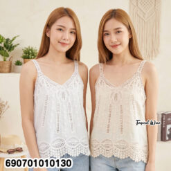 Boho Lace Camisole Top Beach & Resort Wear เสื้อสายเดี่ยวลูกไม้ สไตล์โบโฮ สำหรับเที่ยวทะเลและรีสอร์ท - 690701010130