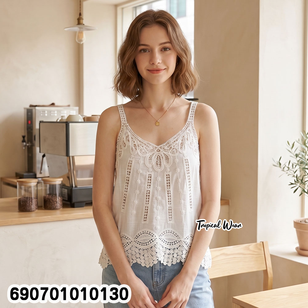 Boho Lace Camisole Top Beach & Resort Wear เสื้อสายเดี่ยวลูกไม้ สไตล์โบโฮ สำหรับเที่ยวทะเลและรีสอร์ท - 690701010130 - Image 2