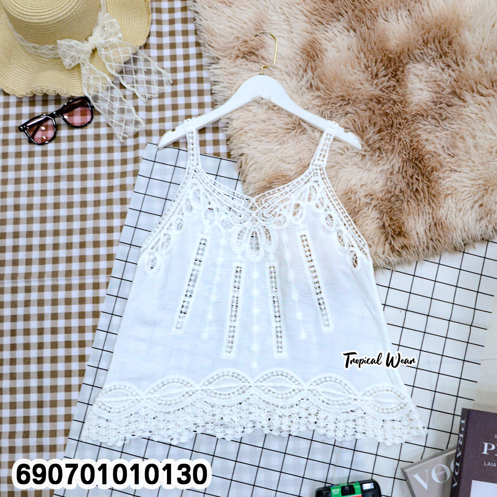 Boho Lace Camisole Top Beach & Resort Wear เสื้อสายเดี่ยวลูกไม้ สไตล์โบโฮ สำหรับเที่ยวทะเลและรีสอร์ท - 690701010130 - Image 5