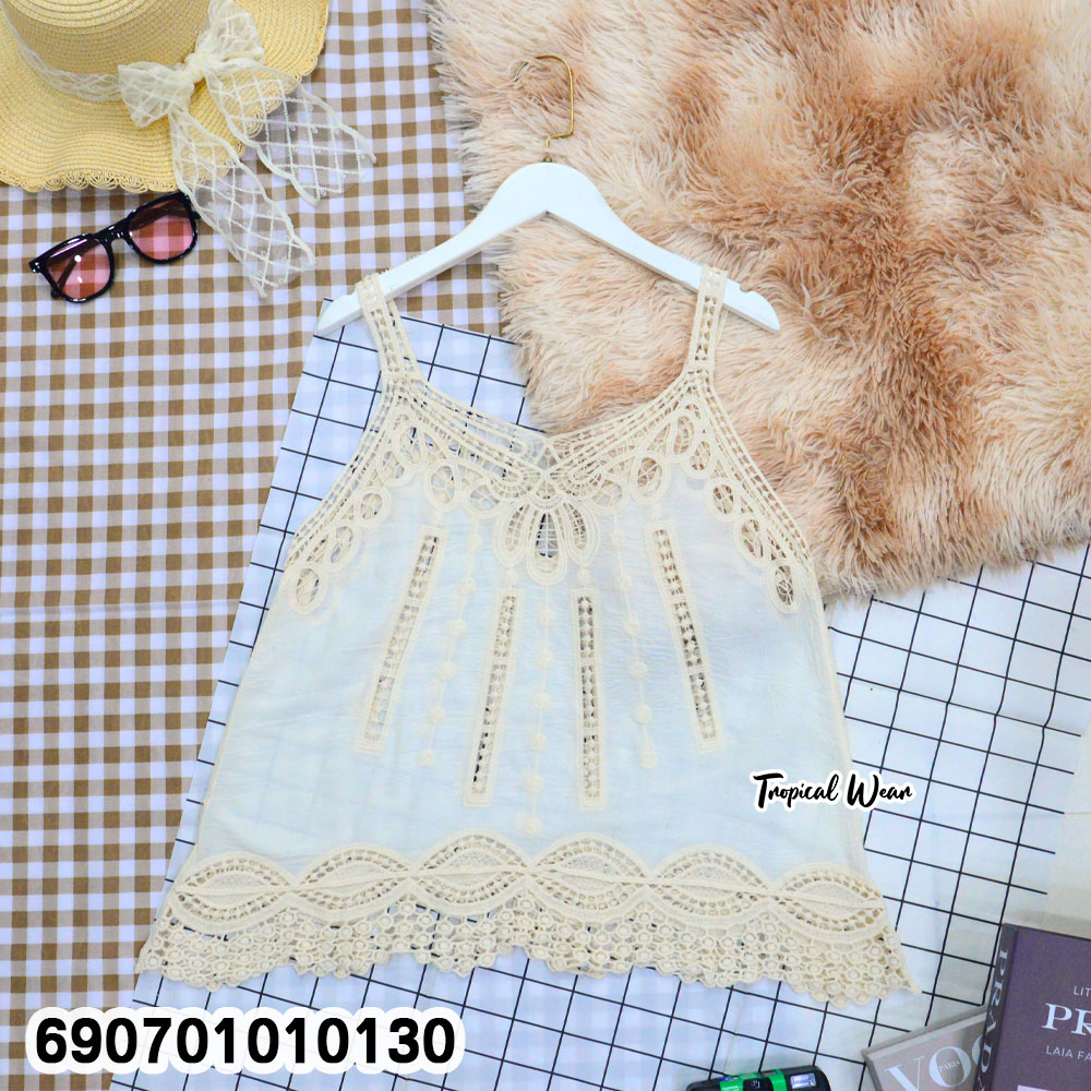 Boho Lace Camisole Top Beach & Resort Wear เสื้อสายเดี่ยวลูกไม้ สไตล์โบโฮ สำหรับเที่ยวทะเลและรีสอร์ท - 690701010130 - Image 4