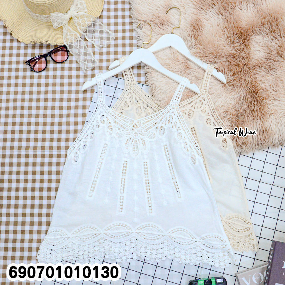 Boho Lace Camisole Top Beach & Resort Wear เสื้อสายเดี่ยวลูกไม้ สไตล์โบโฮ สำหรับเที่ยวทะเลและรีสอร์ท - 690701010130 - Image 3