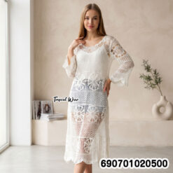 Minimal Crochet Knit Dress Oversized Boho Beach Cover-Up เดรสไหมพรมโครเชต์โอเวอร์ไซซ์ มินิมอล สไตล์โบโฮ คลุมบิกินี่ - 690701020500 - Image 2