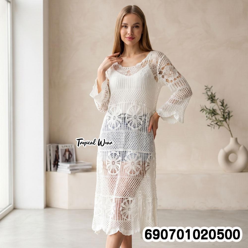 Minimal Crochet Knit Dress Oversized Boho Beach Cover-Up เดรสไหมพรมโครเชต์โอเวอร์ไซซ์ มินิมอล สไตล์โบโฮ คลุมบิกินี่ - 690701020500 - Image 2
