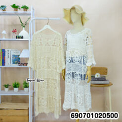 Minimal Crochet Knit Dress Oversized Boho Beach Cover-Up เดรสไหมพรมโครเชต์โอเวอร์ไซซ์ มินิมอล สไตล์โบโฮ คลุมบิกินี่ - 690701020500 - Image 3