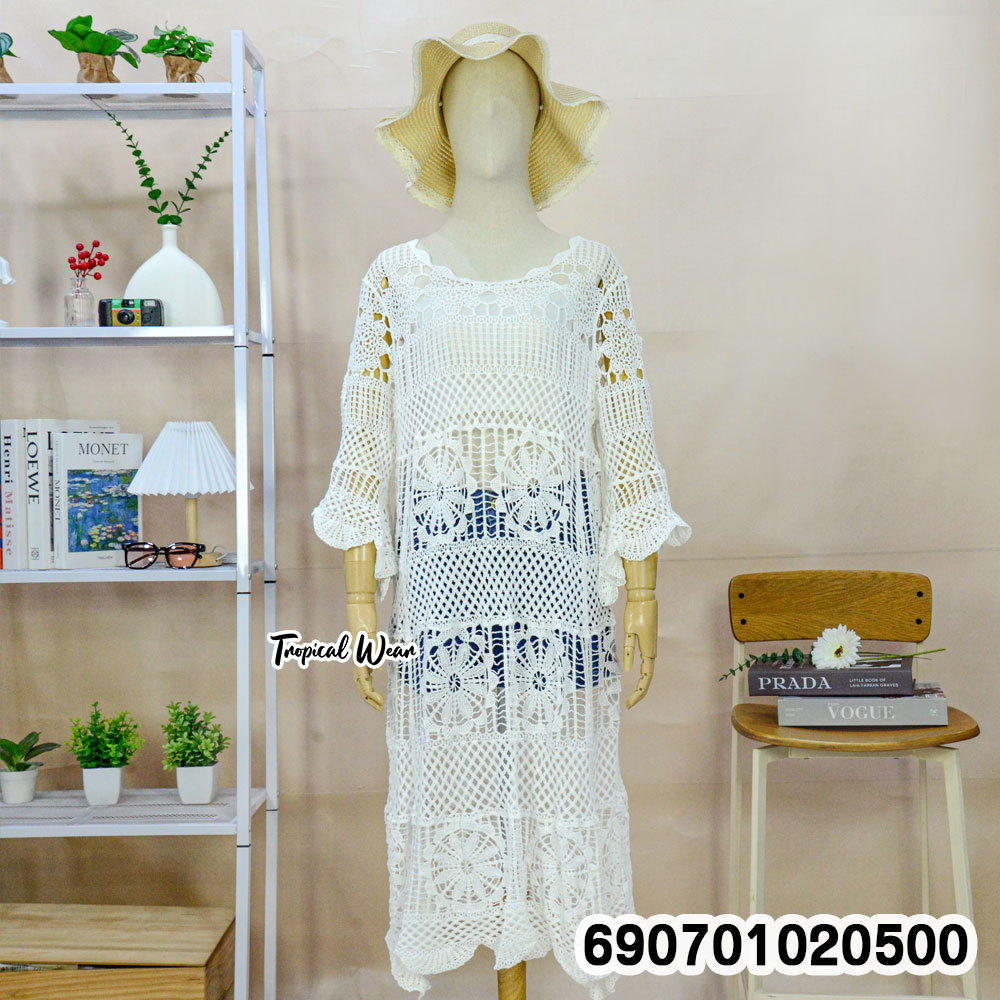 Minimal Crochet Knit Dress Oversized Boho Beach Cover-Up เดรสไหมพรมโครเชต์โอเวอร์ไซซ์ มินิมอล สไตล์โบโฮ คลุมบิกินี่ - 690701020500 - Image 5