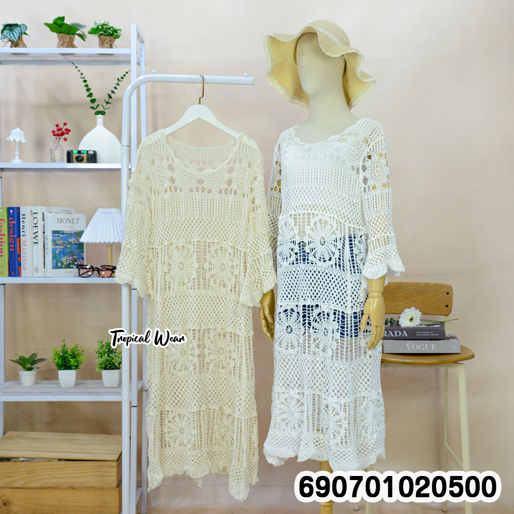 Minimal Crochet Knit Dress Oversized Boho Beach Cover-Up เดรสไหมพรมโครเชต์โอเวอร์ไซซ์ มินิมอล สไตล์โบโฮ คลุมบิกินี่ - 690701020500 - Image 3