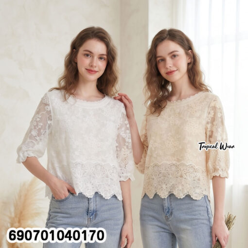 Cotton embroidered sleeve blouse for boutique and online women’s fashion listings