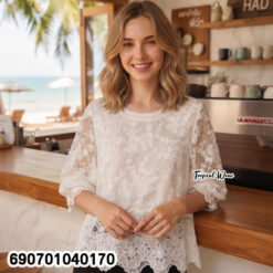 Embroidered Lace Blouse Casual Chic Women's Top เสื้อลูกไม้ปักลาย แฟชั่นผู้หญิง ลุคแคชชวลชิค - 690701040170 - Image 2