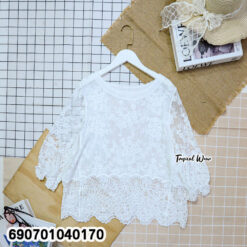 Embroidered Lace Blouse Casual Chic Women's Top เสื้อลูกไม้ปักลาย แฟชั่นผู้หญิง ลุคแคชชวลชิค - 690701040170 - Image 5