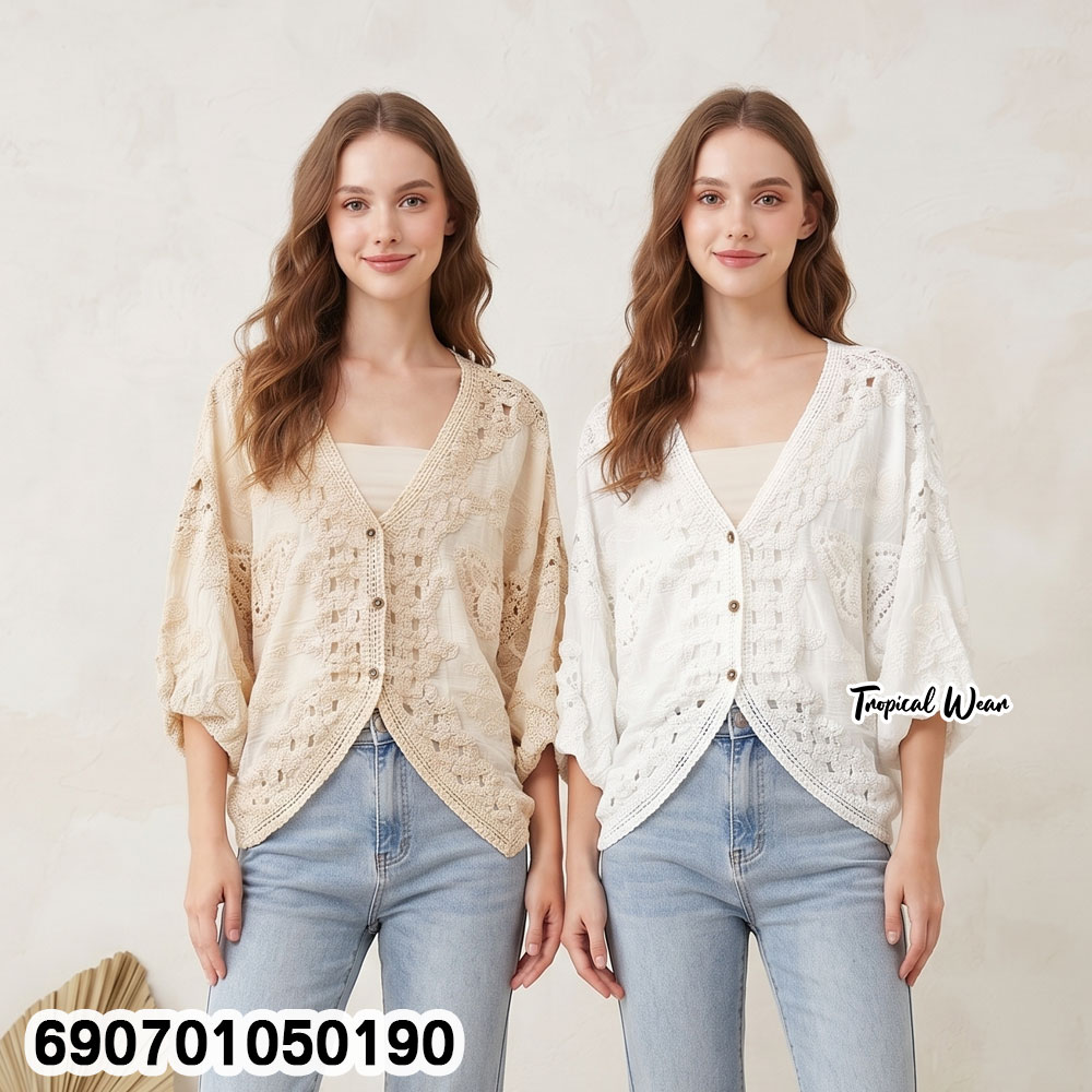Lace Crochet Cardigan Boho Butterfly Cover Up เสื้อคลุมลูกไม้ แต่งโครเชต์ ลายผีเสื้อ สไตล์โบโฮ - 690701050190
