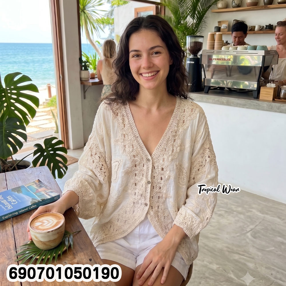 Lace Crochet Cardigan Boho Butterfly Cover Up เสื้อคลุมลูกไม้ แต่งโครเชต์ ลายผีเสื้อ สไตล์โบโฮ - 690701050190 - Image 2