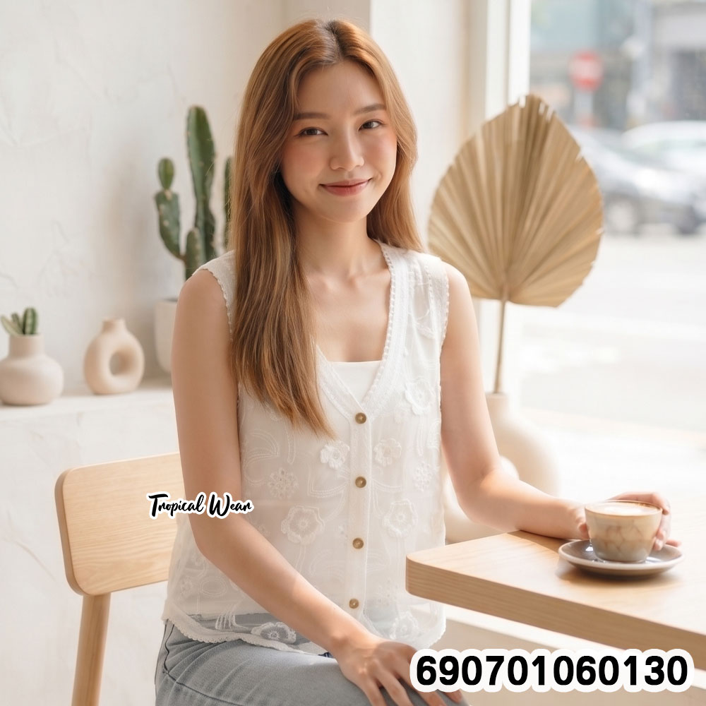 Boho Lace Sleeveless Top Embroidered Vest เสื้อแขนกุดลูกไม้ สไตล์โบโฮ ปักลายดอกไม้ - 690701060130 - Image 2