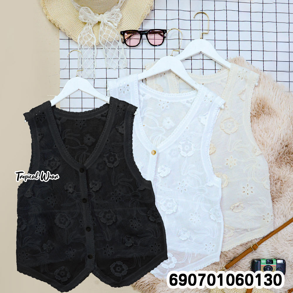 Boho Lace Sleeveless Top Embroidered Vest เสื้อแขนกุดลูกไม้ สไตล์โบโฮ ปักลายดอกไม้ - 690701060130 - Image 3