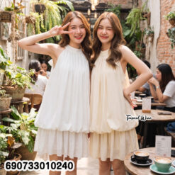 Flowy Halter Mini Dress with Open Back เดรสสายคล้องคอ ทรงพลิ้ว เปิดหลัง ลุคหวาน - 690733010240