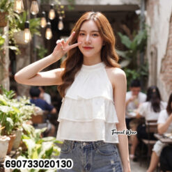 Women's High Neck Ruffle Halter Top Sleeveless Summer Blouse เสื้อสายเดี่ยวคอสูงแต่งระบายหลายชั้น แฟชั่นซัมเมอร์ผู้หญิง - 690733020130 - Image 2