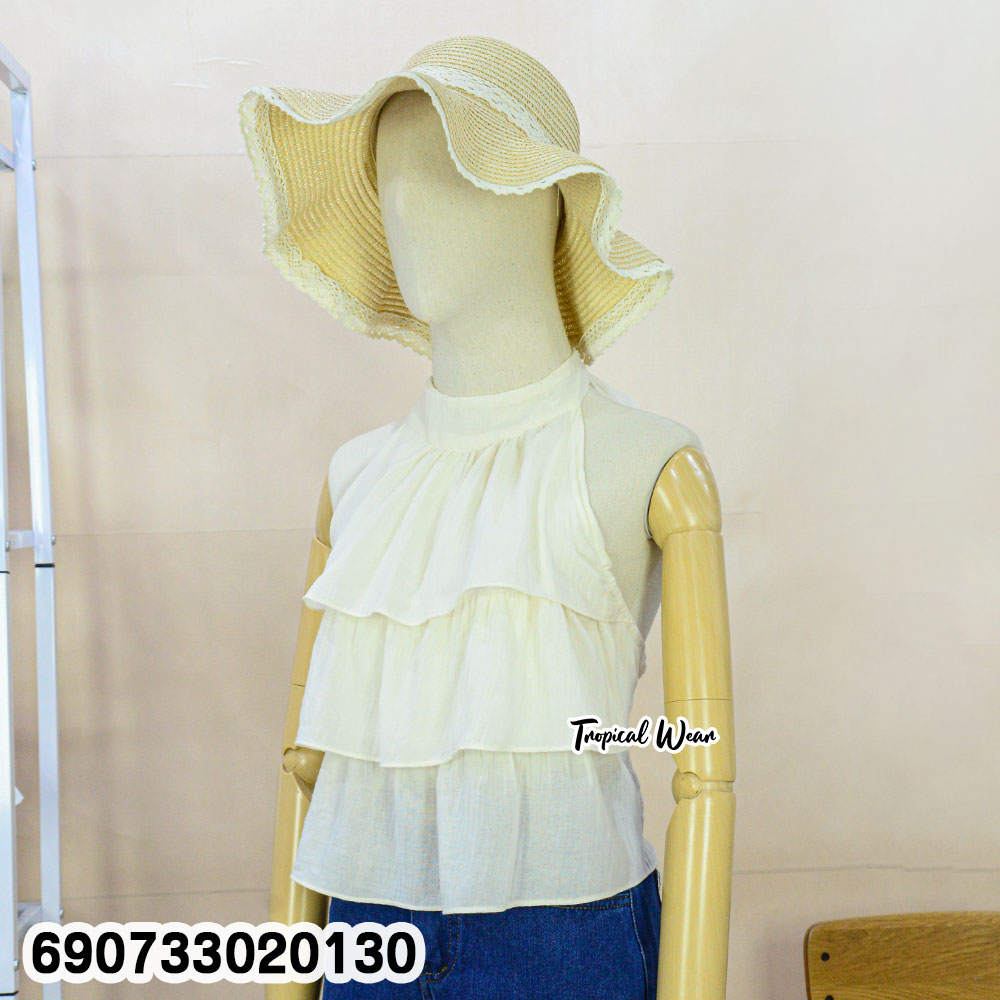 Women's High Neck Ruffle Halter Top Sleeveless Summer Blouse เสื้อสายเดี่ยวคอสูงแต่งระบายหลายชั้น แฟชั่นซัมเมอร์ผู้หญิง - 690733020130 - Image 4