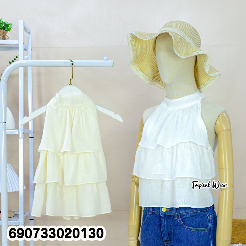 Women's High Neck Ruffle Halter Top Sleeveless Summer Blouse เสื้อสายเดี่ยวคอสูงแต่งระบายหลายชั้น แฟชั่นซัมเมอร์ผู้หญิง - 690733020130 - Image 3