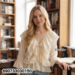Elegant V-Neck Layered Ruffle Blouse Women's Fashion Top เสื้อคอวีแต่งระบายหลายชั้น สไตล์มินิมอล เรียบหรู - 690733030150 - Image 2