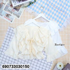 Elegant V-Neck Layered Ruffle Blouse Women's Fashion Top เสื้อคอวีแต่งระบายหลายชั้น สไตล์มินิมอล เรียบหรู - 690733030150 - Image 3