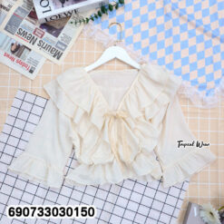 Elegant V-Neck Layered Ruffle Blouse Women's Fashion Top เสื้อคอวีแต่งระบายหลายชั้น สไตล์มินิมอล เรียบหรู - 690733030150 - Image 4