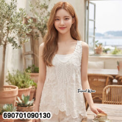 Women's Embroidered Cotton Lace Camisole เสื้อสายเดี่ยวผ้าฝ้าย ปักลายดอกไม้ แต่งลูกไม้ ผู้หญิง - 690701090130 - Image 2