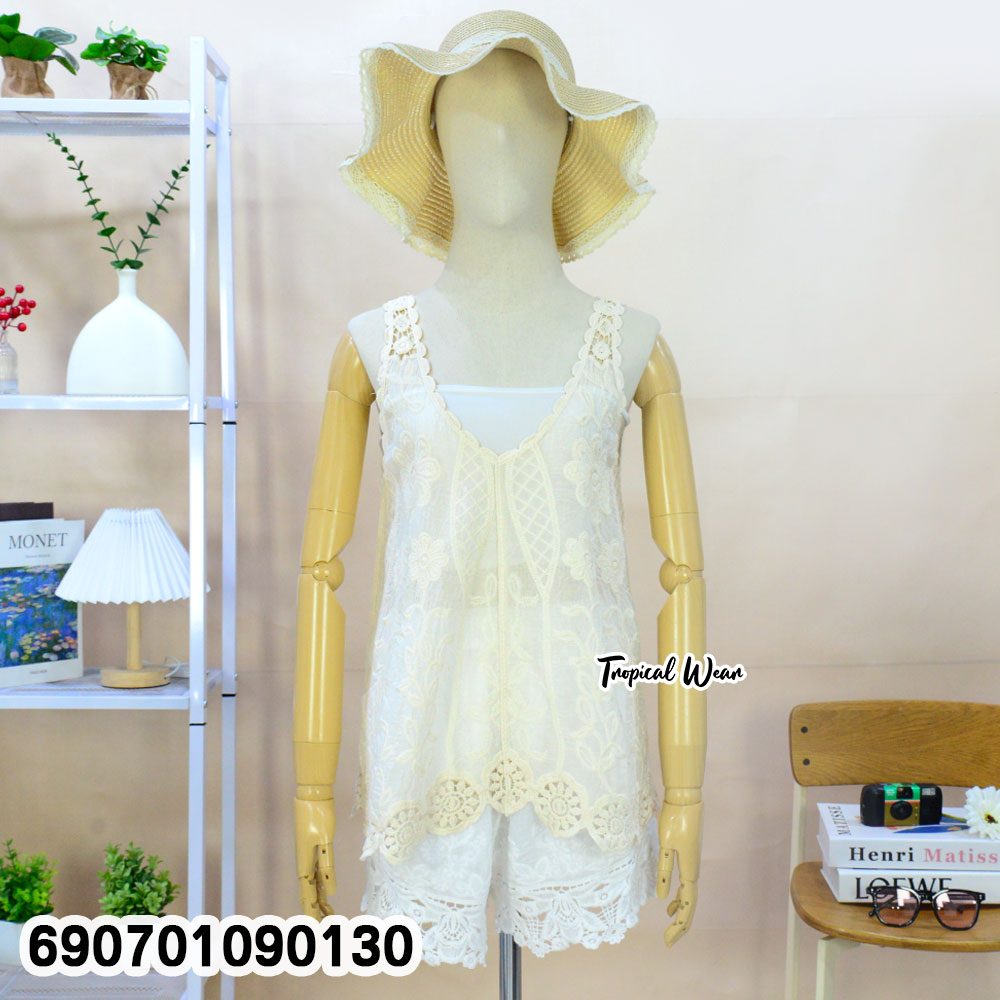 Women's Embroidered Cotton Lace Camisole เสื้อสายเดี่ยวผ้าฝ้าย ปักลายดอกไม้ แต่งลูกไม้ ผู้หญิง - 690701090130 - Image 4